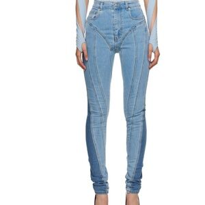 MUGLER Blue Slitted Spiral Jeans US26
